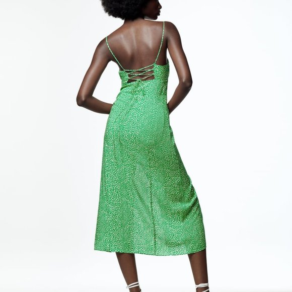 NWT ZARA ANIMAL PRINT DRESS GREEN / ECRU. - Picture 3 of 11